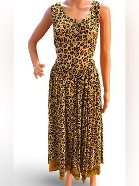 Raj Sleeveless Leopard-Print Midi Dress in Mustard and Black